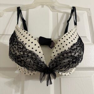 VICTORIAS SECRET Dream Angels Push-Up w/ Lace White/Black Polka Dot Bra 34DD